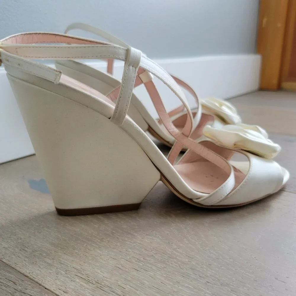 Kate Spade New York Cream Silk Wedges with Rose